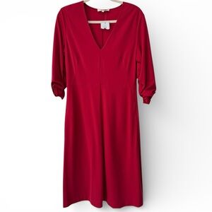 Dorothee Schumacher Effortless Chic V-Neck Dress 8 US Flamingo Berry Red New!